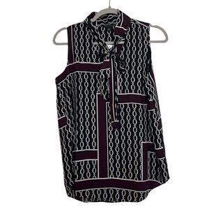 Ann Taylor Chain Link Print Sleeveless Blouse w/ Bow Size Small Old Money NWT